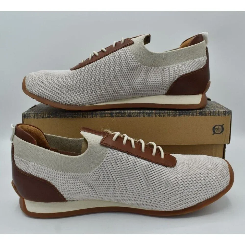 Born Mens Size 8.5 Barrett Leather Fabric Knit Slip‎ On Casual Sneakers Shoes